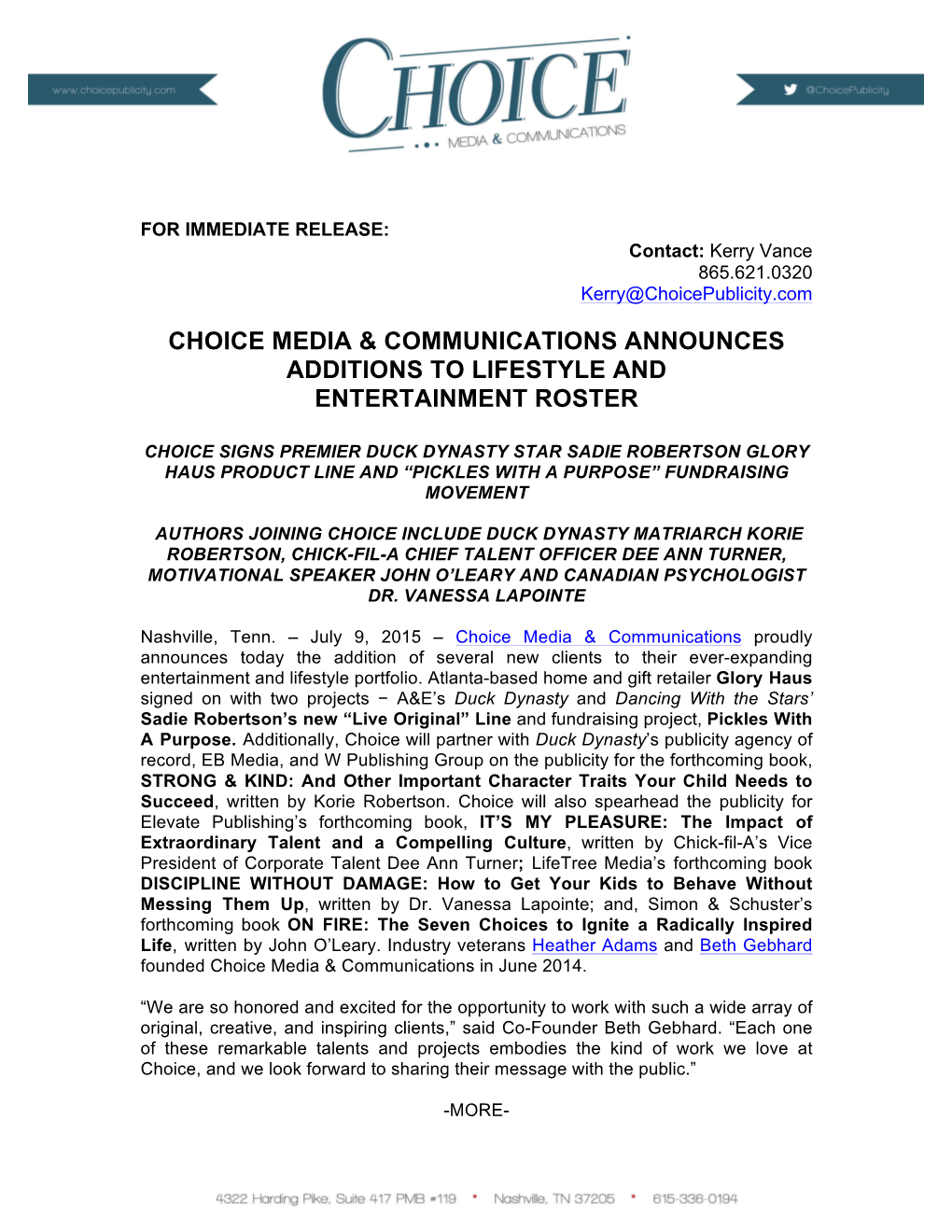 Choice Media & Communications Announces