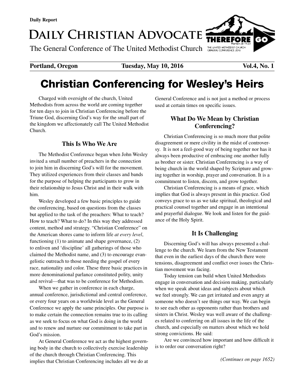 Daily Christian Advocate the General Conference of the United Methodist Church