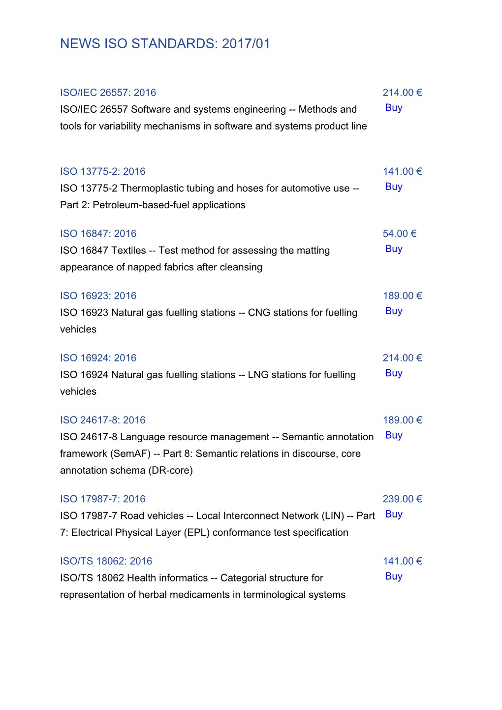 News Iso Standards: 2017/01