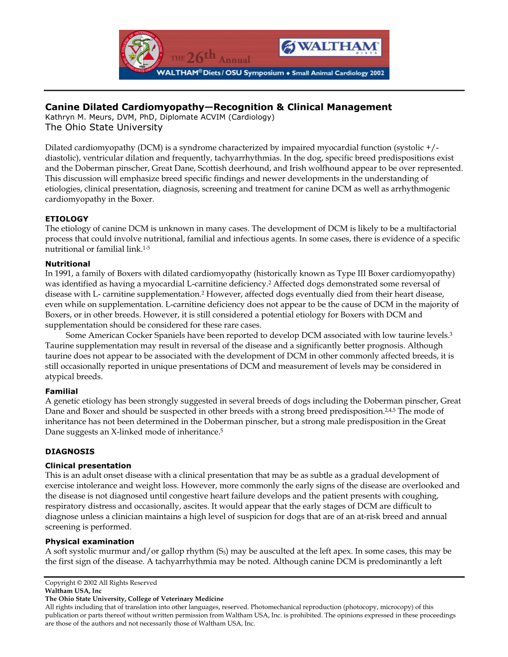 Canine Dilated Cardiomyopathy—Recognition & Clinical