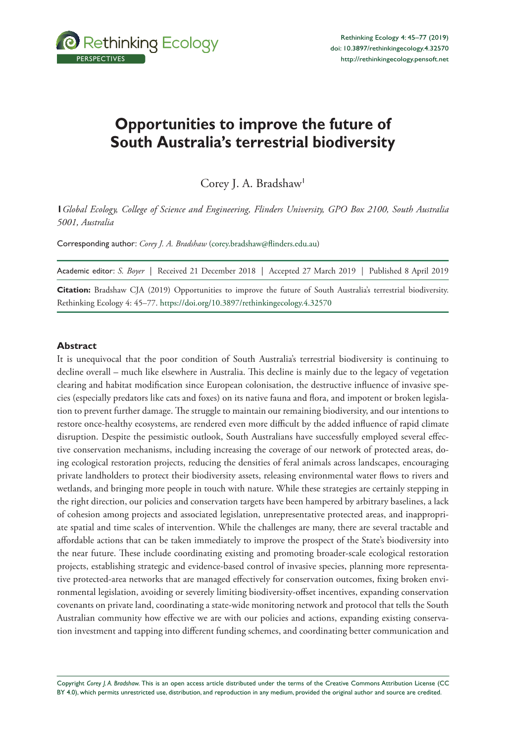 Opportunities to Improve the Future of South Australia's Terrestrial