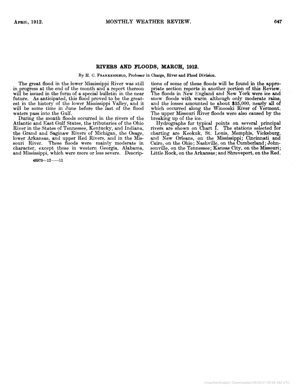 April, 1912. Monthly Weather Review. Rivers and Floods