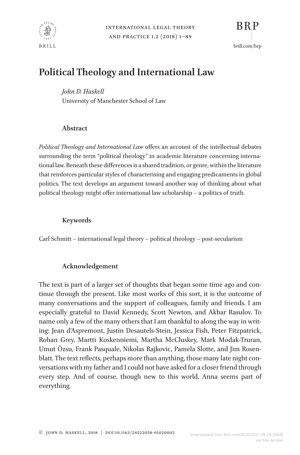 Downloaded from Brill.Com09/25/2021 09:28:29AM Via Free Access 2 Haskell