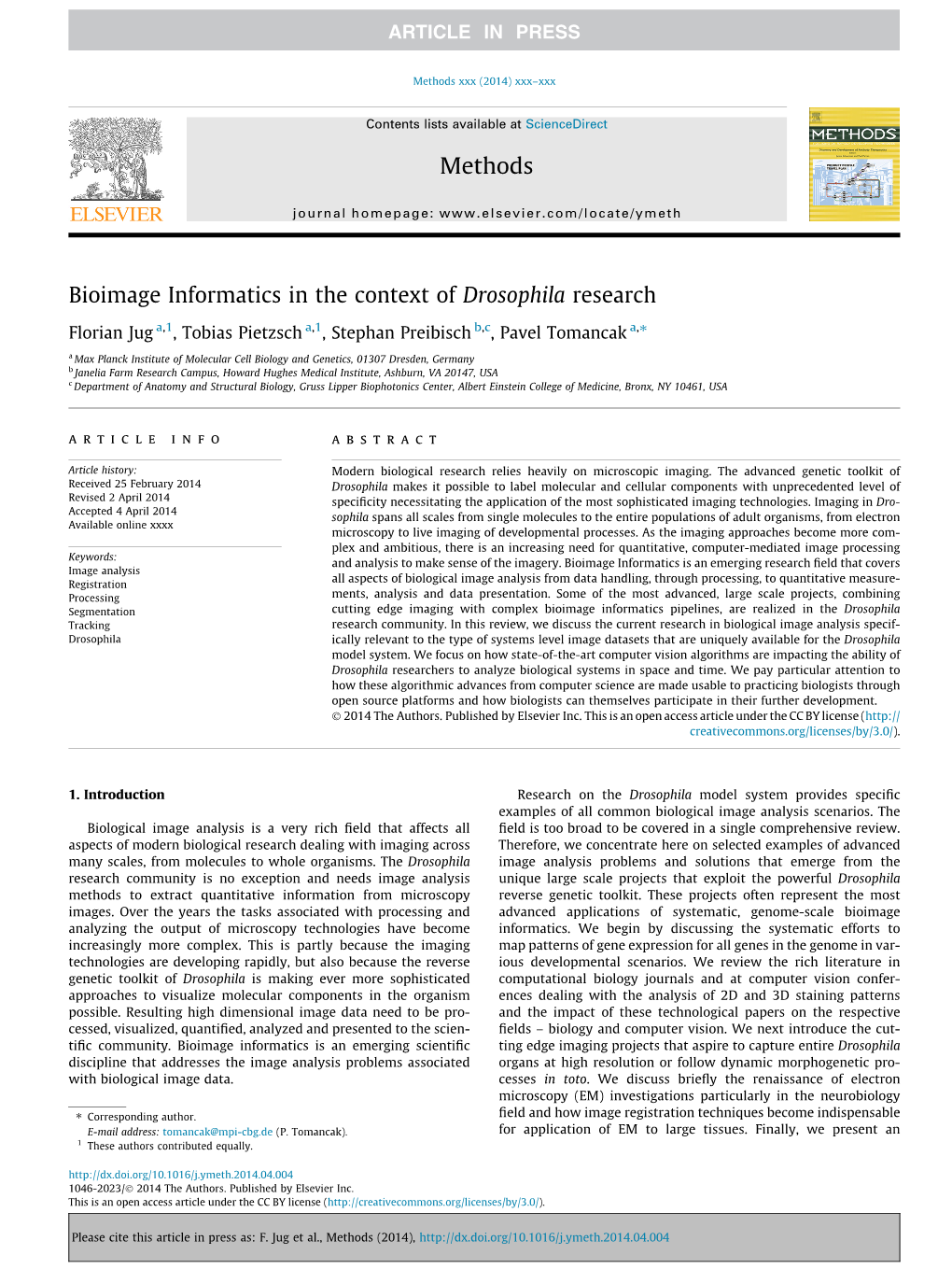 Bioimage Informatics in the Context of Drosophila Research