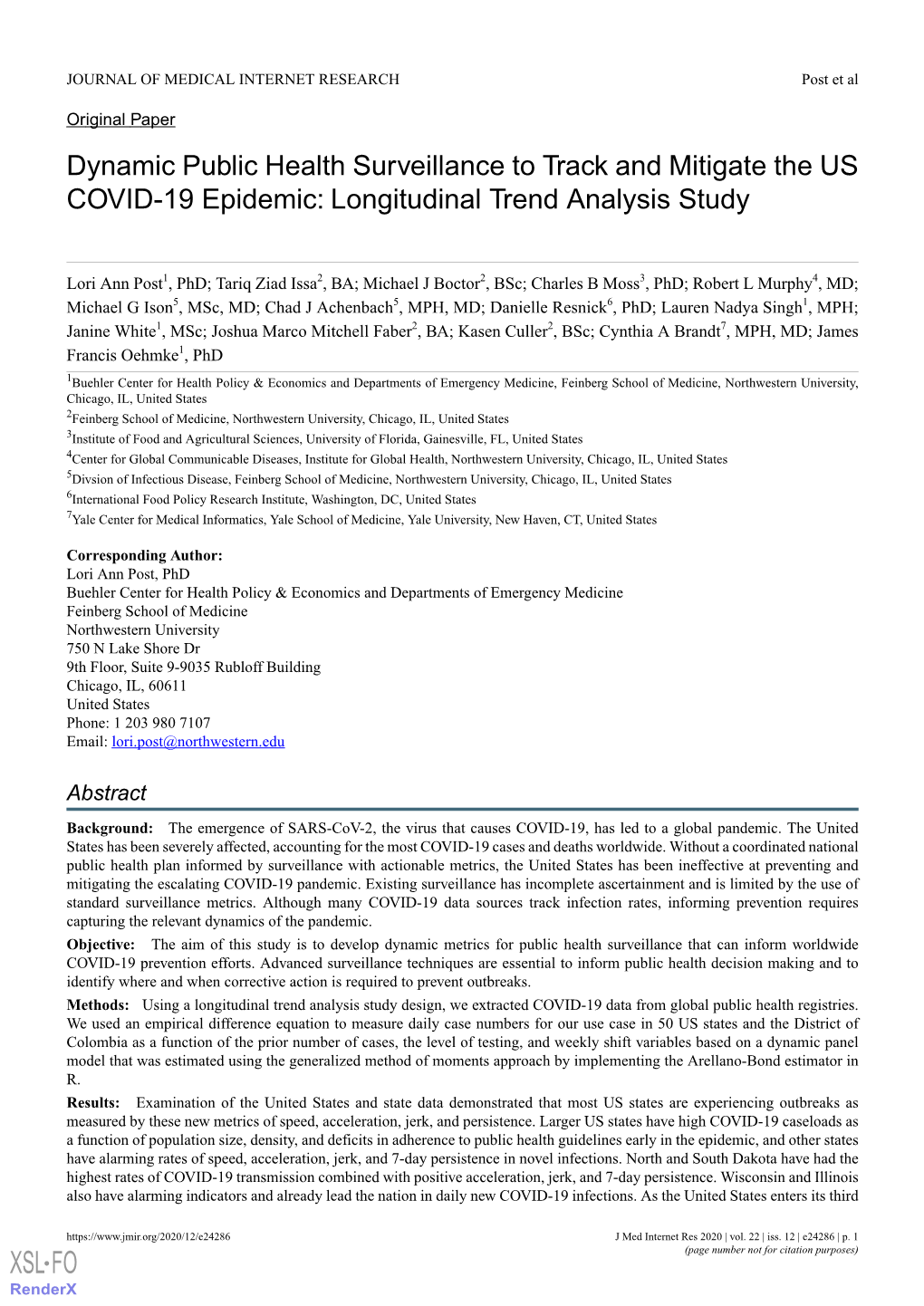 Dynamic Public Health Surveillance to Track and Mitigate the US COVID-19 Epidemic: Longitudinal Trend Analysis Study