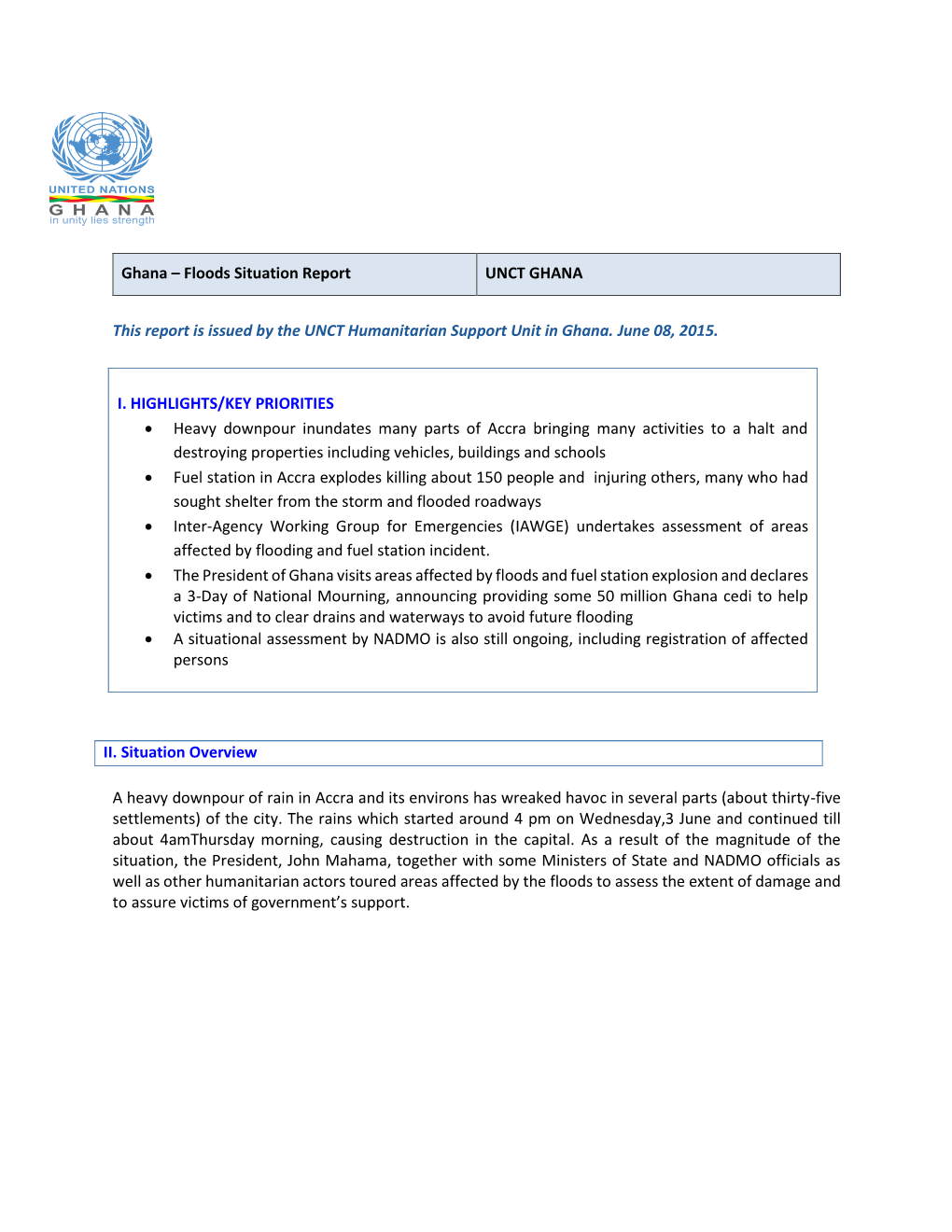 Ghana – Floods Situation Report UNCT GHANA