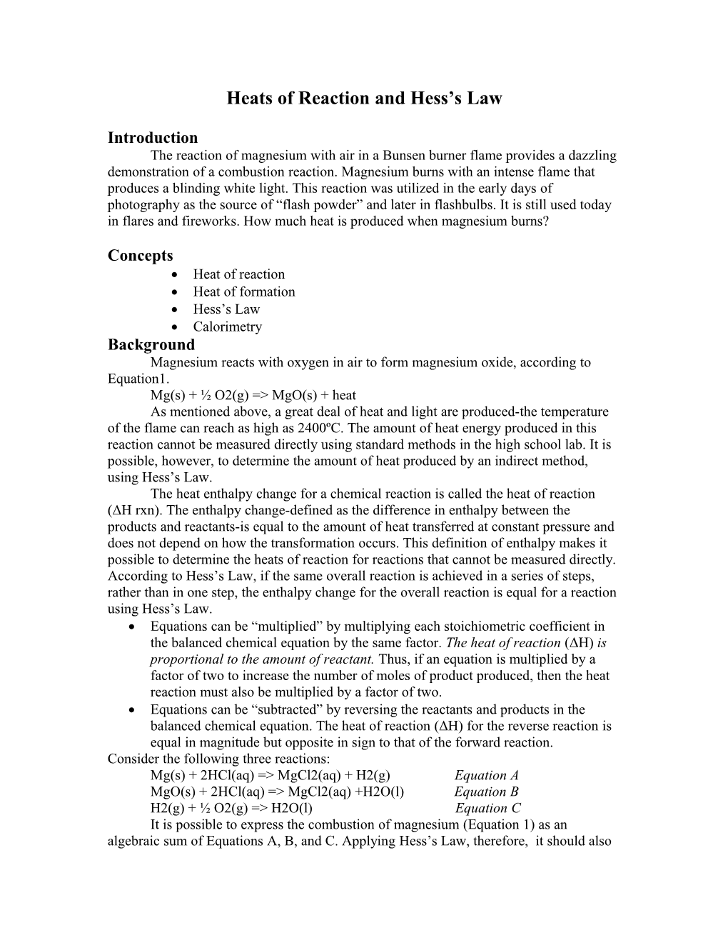 Heats of Reaction and Hess S Law