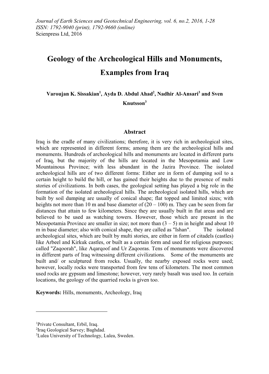 Geology of the Archeological Hills and Monuments, Examples from Iraq