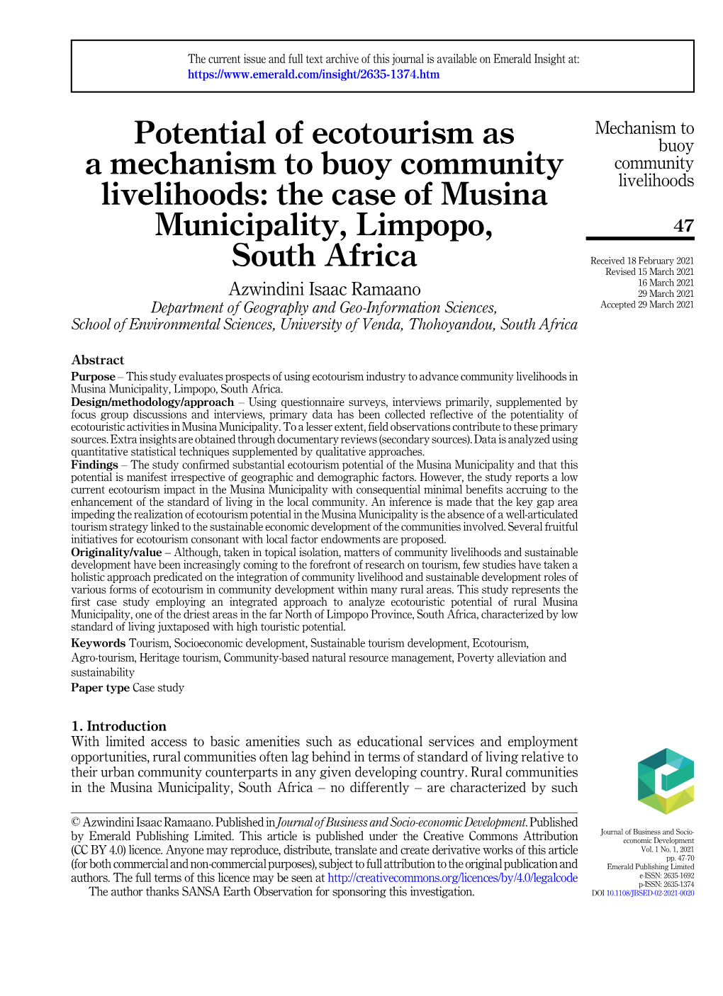 The Case of Musina Municipality, Limpopo, South Africa