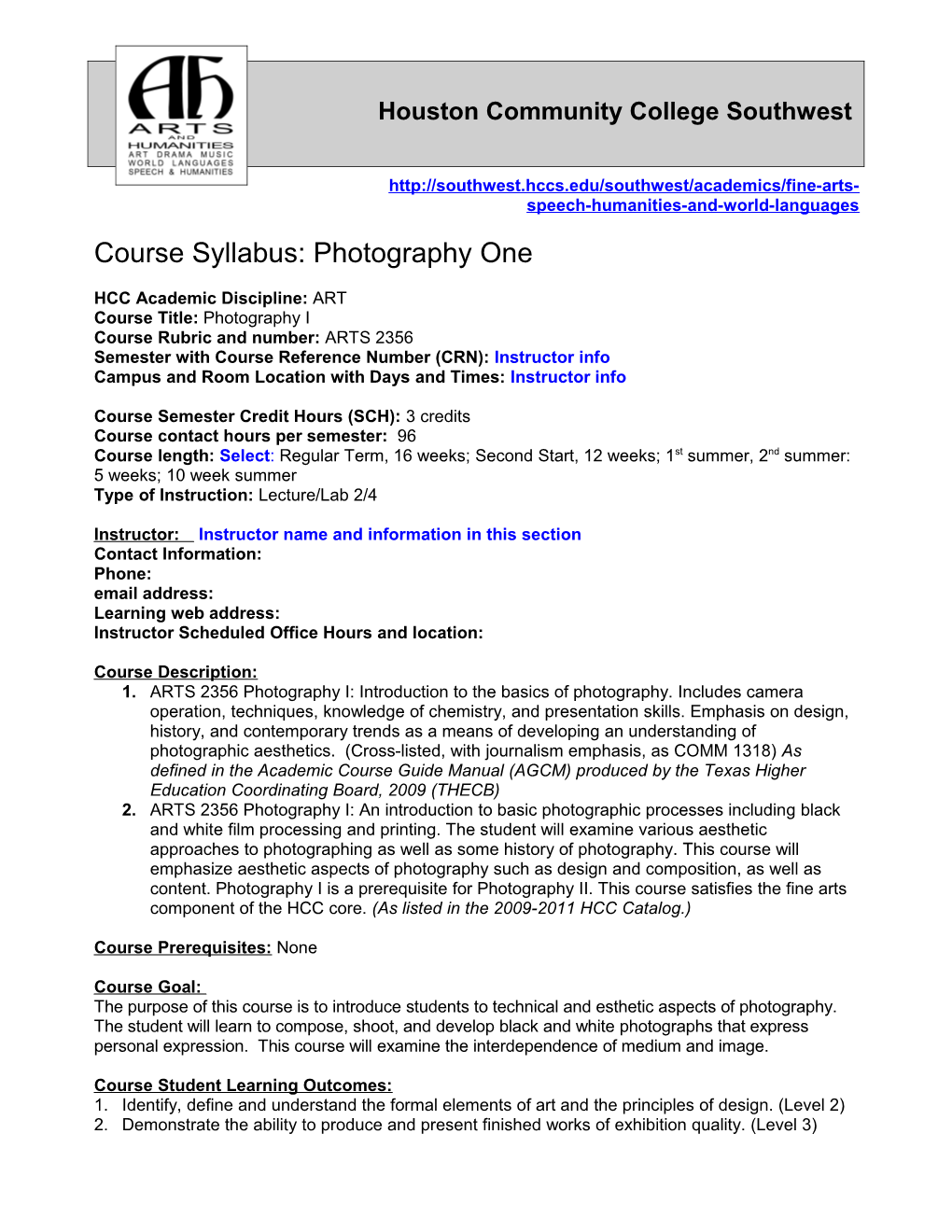 Course Syllabus: Photography One