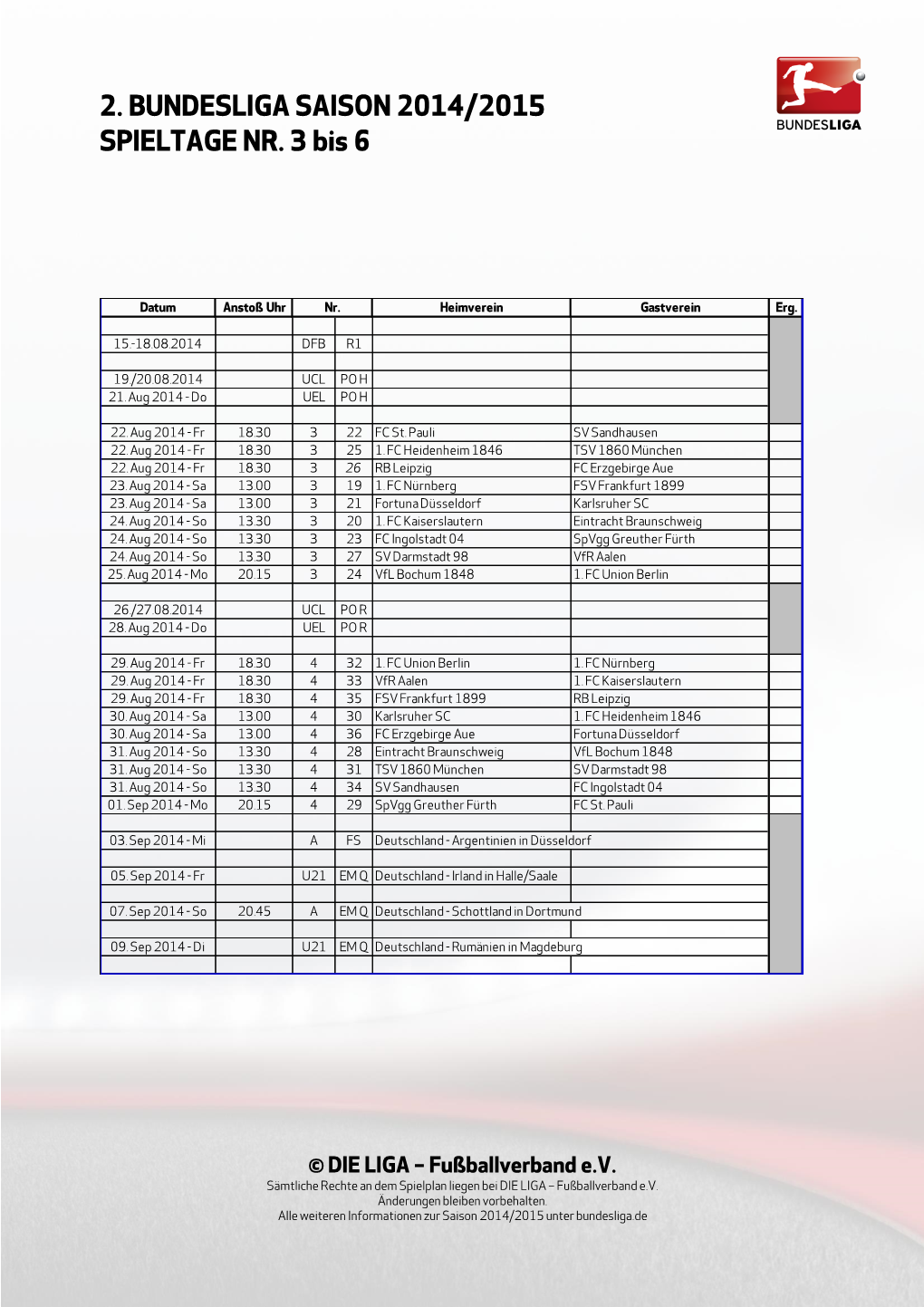 Bundesliga-Spielplan Saison 2011/2012