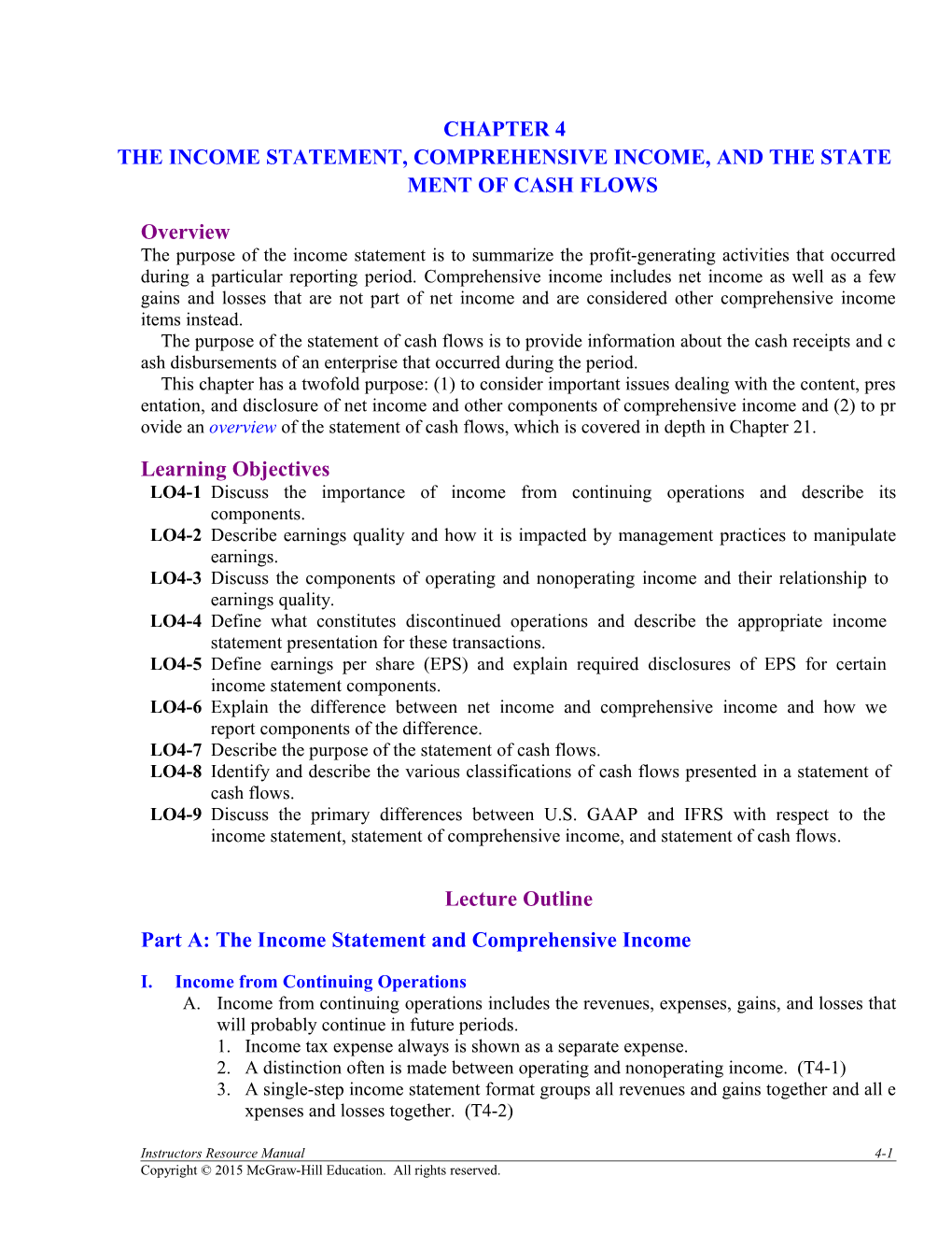 The Income Statement, Comprehensive Income, and the Statement of Cash Flows