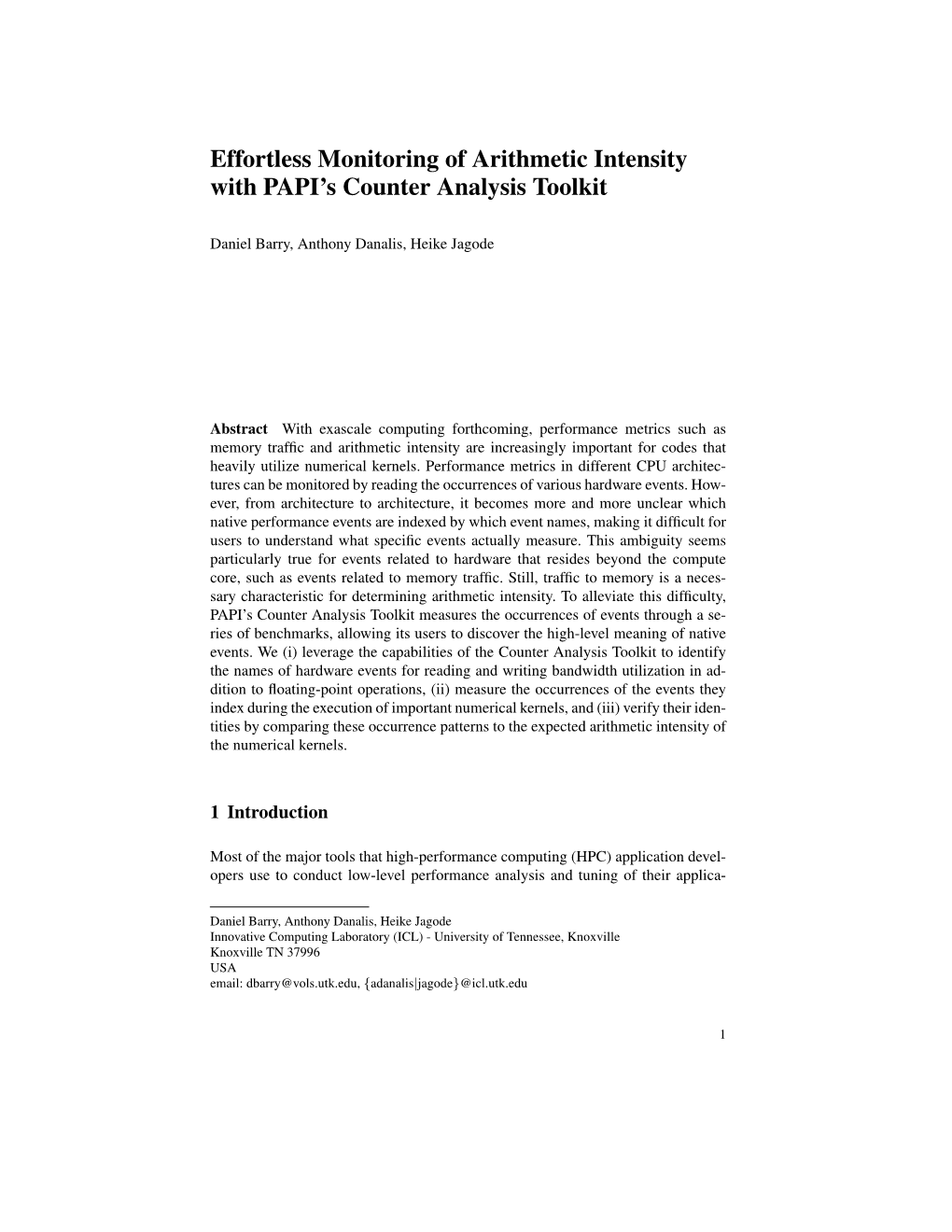 Effortless Monitoring of Arithmetic Intensity with PAPI's Counter