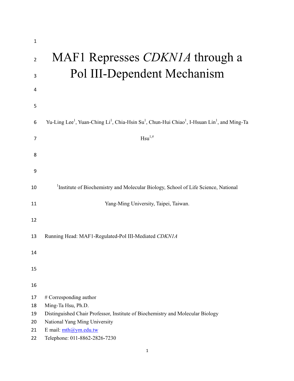 MAF1 Represses CDKN1A Through a Pol III-Dependent Mechanism