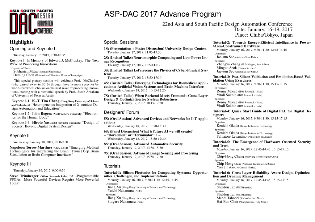 ASP-DAC 2017 Advance Program