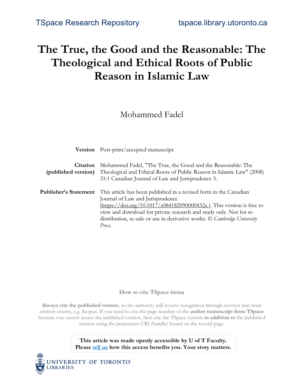 The Theological and Ethical Roots of Public Reason in Islamic Law