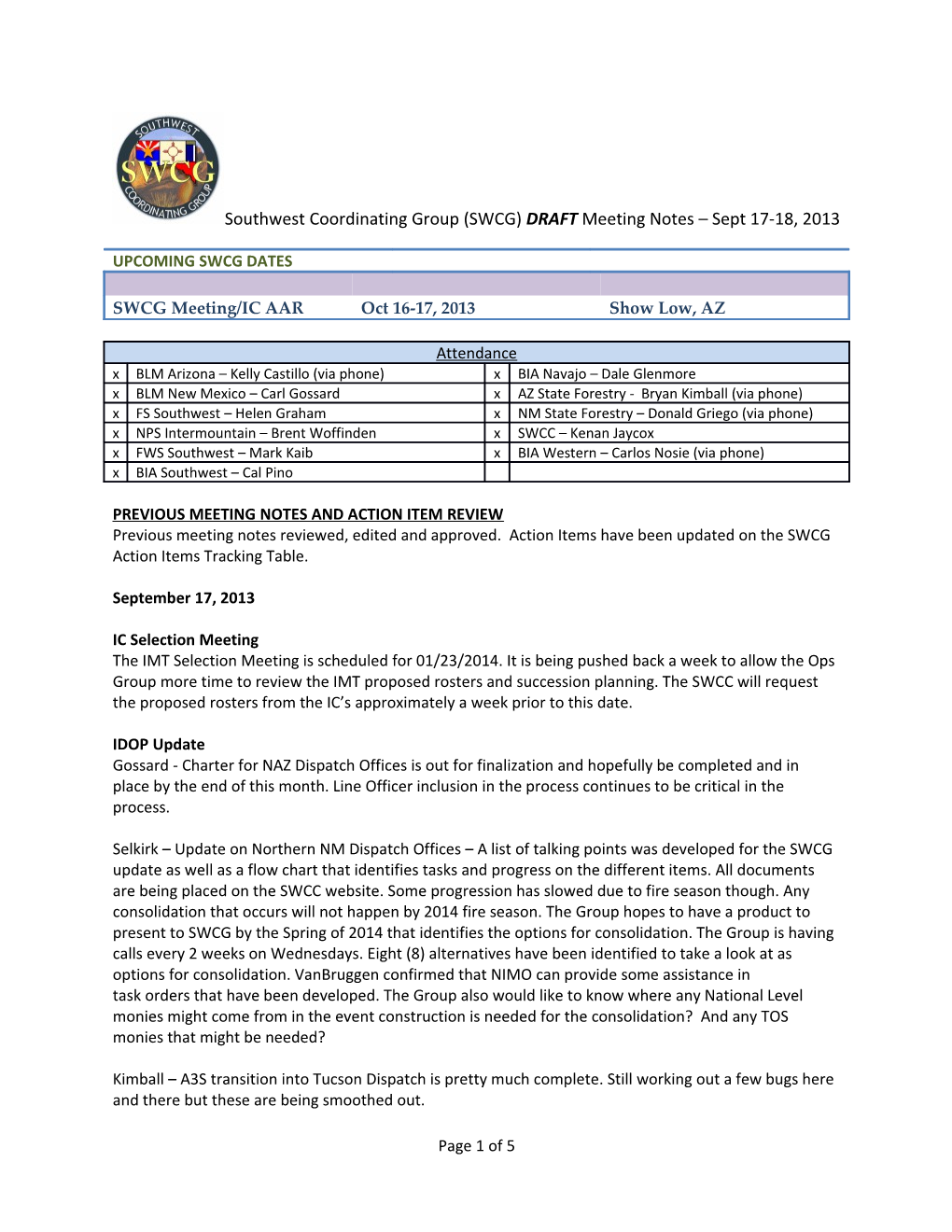 Upcoming Swcg Dates