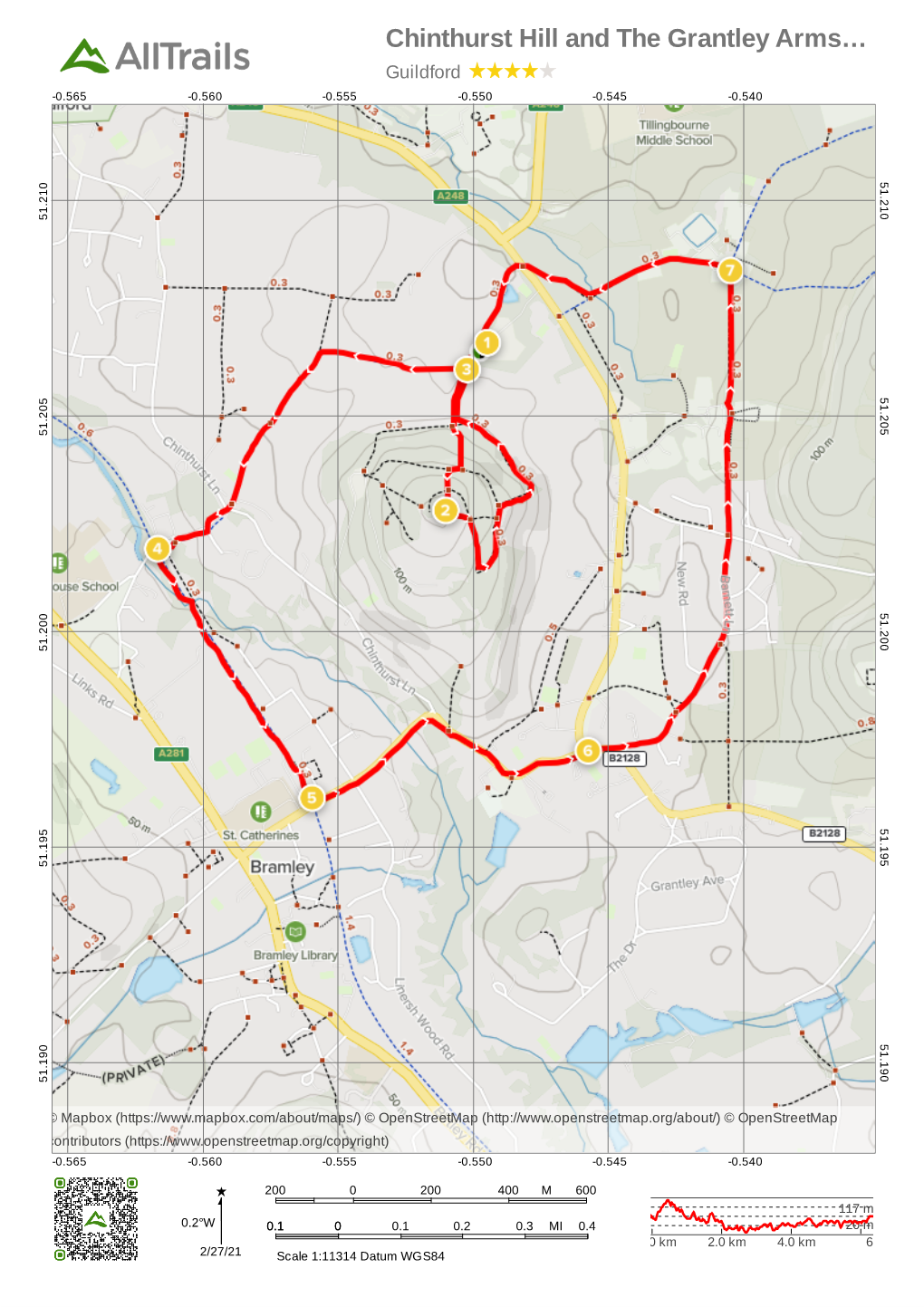 Chinthurst Hill and the Grantley Arms… Guildford -0.565 -0.560 -0.555 -0.550 -0.545 -0.540 5 1 0