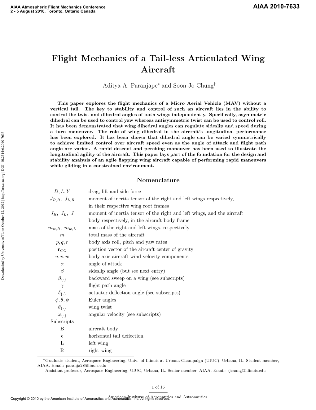 Flight Mechanics of a Tailless Articulated Wing Aircraft