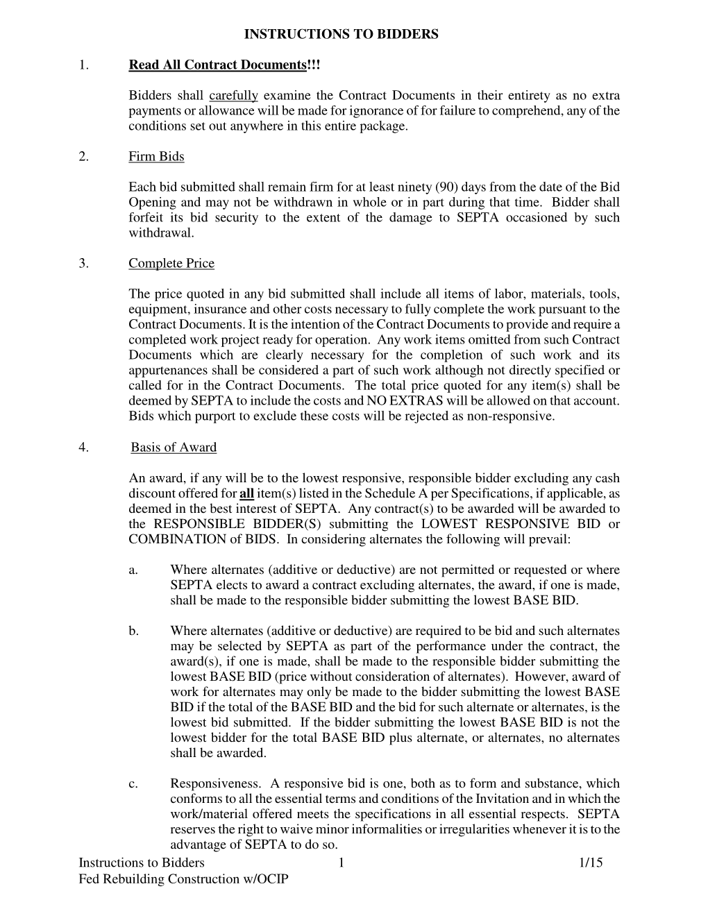 Instructions to Bidders 1/15 Fed Rebuilding Construction W/OCIP 1