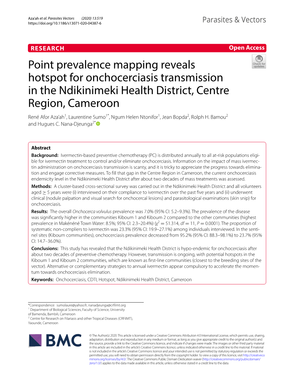 Point Prevalence Mapping Reveals Hotspot for Onchocerciasis