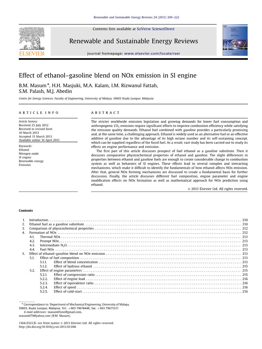 Effect of Ethanol–Gasoline Blend on Nox Emission in SI Engine