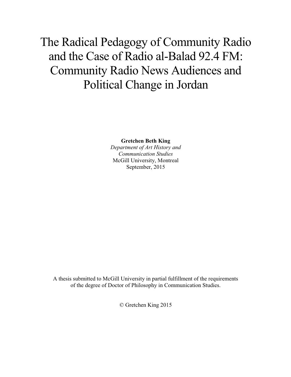 Community Radio News Audiences and Political Change in Jordan