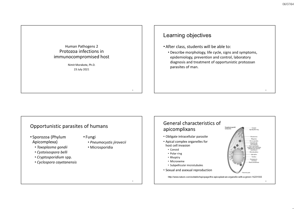 Learning Objectives Opportunistic Parasites of Humans General