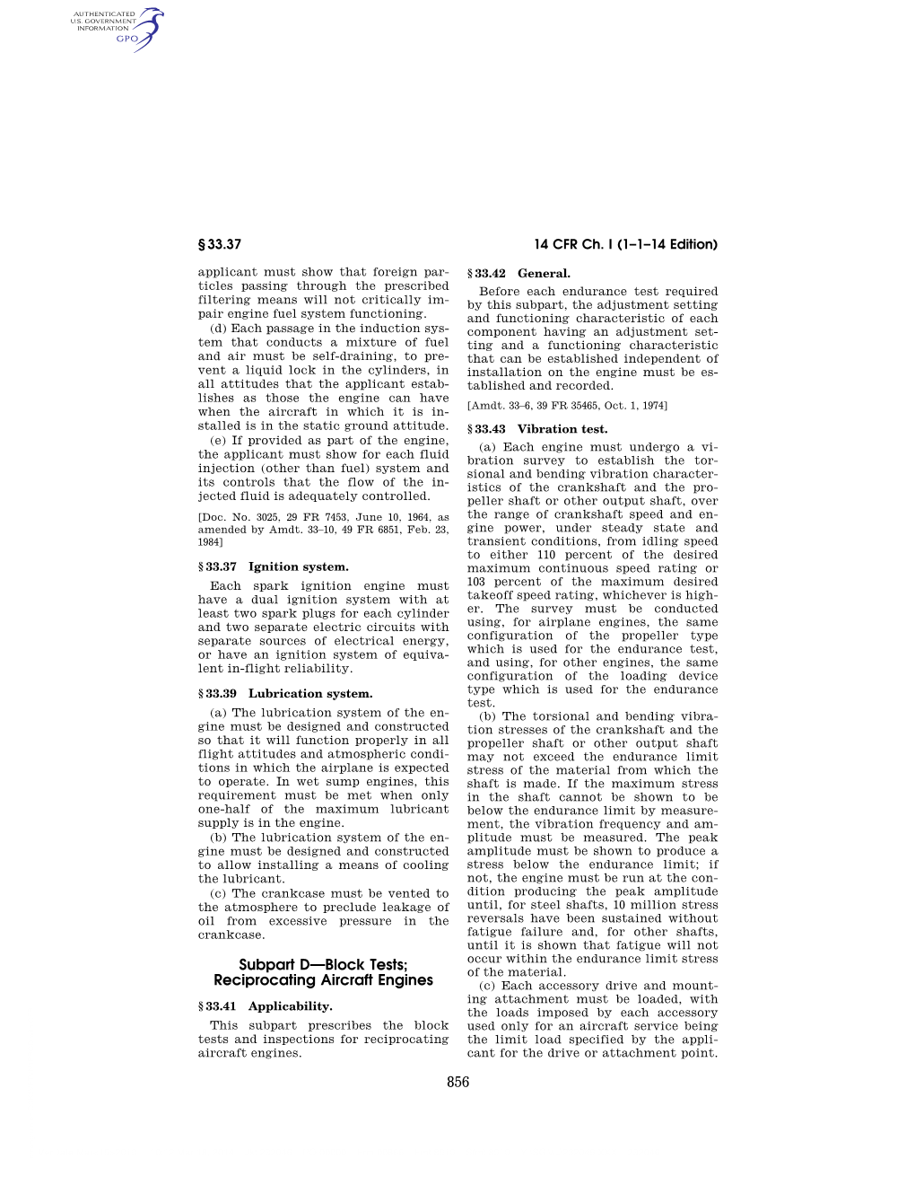 856 Subpart D—Block Tests; Reciprocating Aircraft Engines