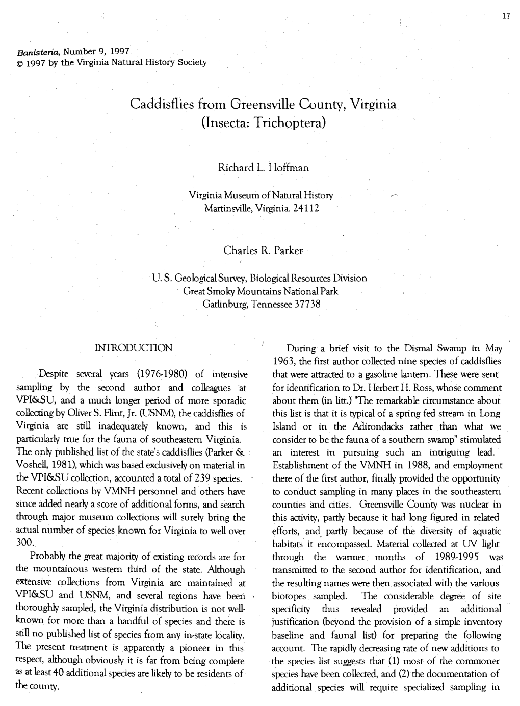 Caddisflies from Greensville County, Virginia (Insecta: Trichoptera)