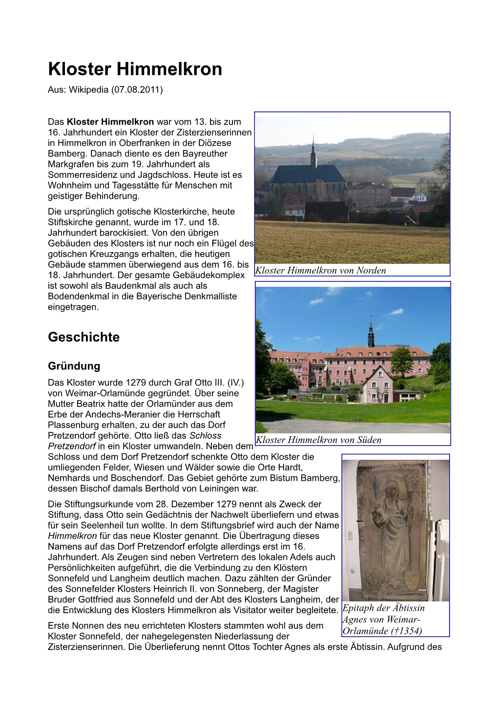 Kloster Himmelkron Aus: Wikipedia (07.08.2011)