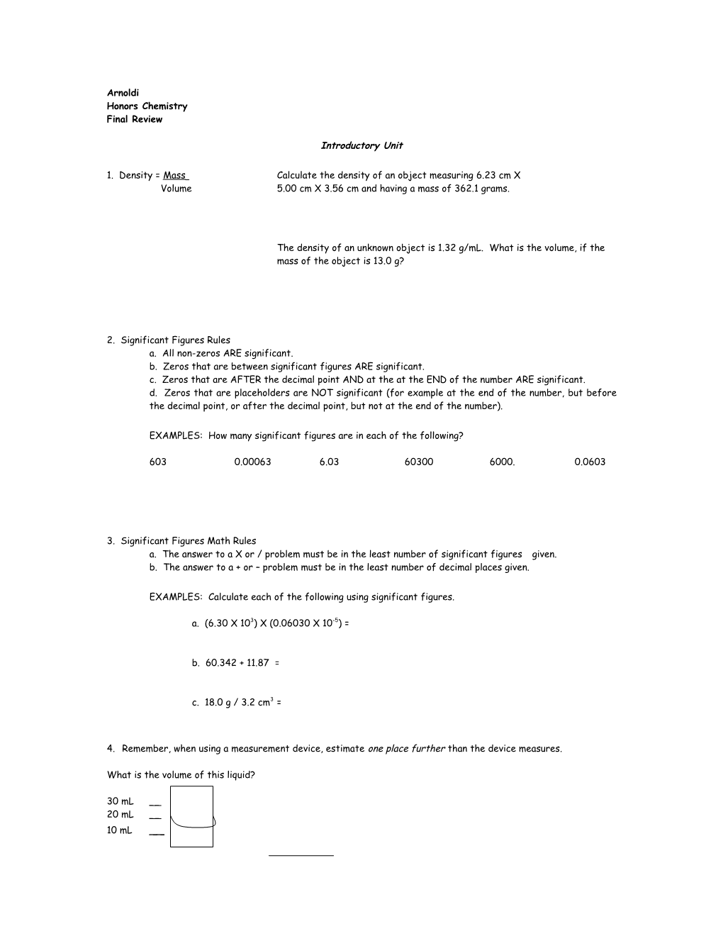 Honors Chemistry