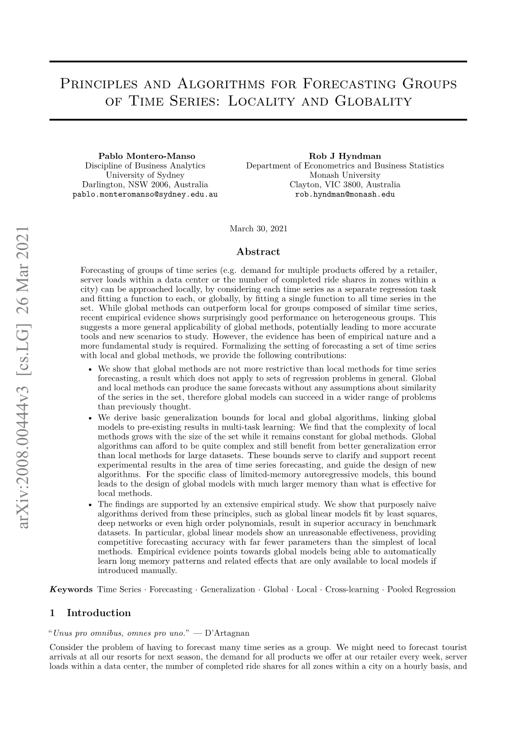 Principles and Algorithms for Forecasting Groups of Time Series: Locality and Globality