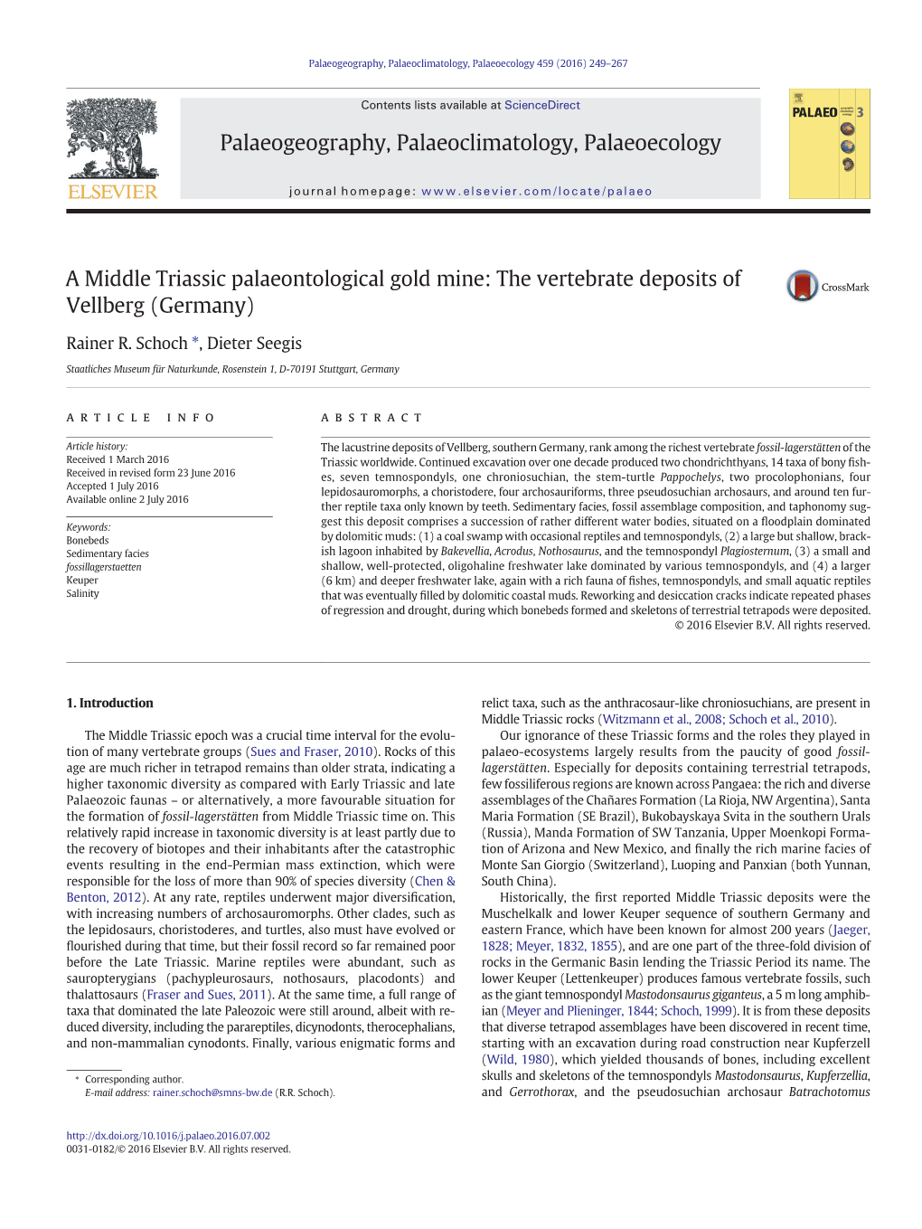 A Middle Triassic Palaeontological Gold Mine: the Vertebrate Deposits of Vellberg (Germany)