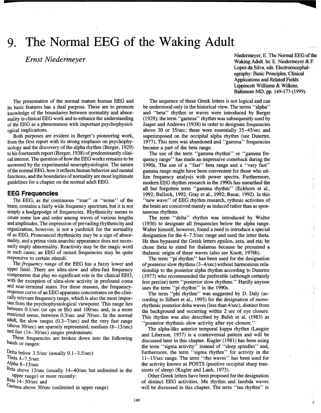 9. the Normal EEG of the Waking Adult Niedermeyer, E