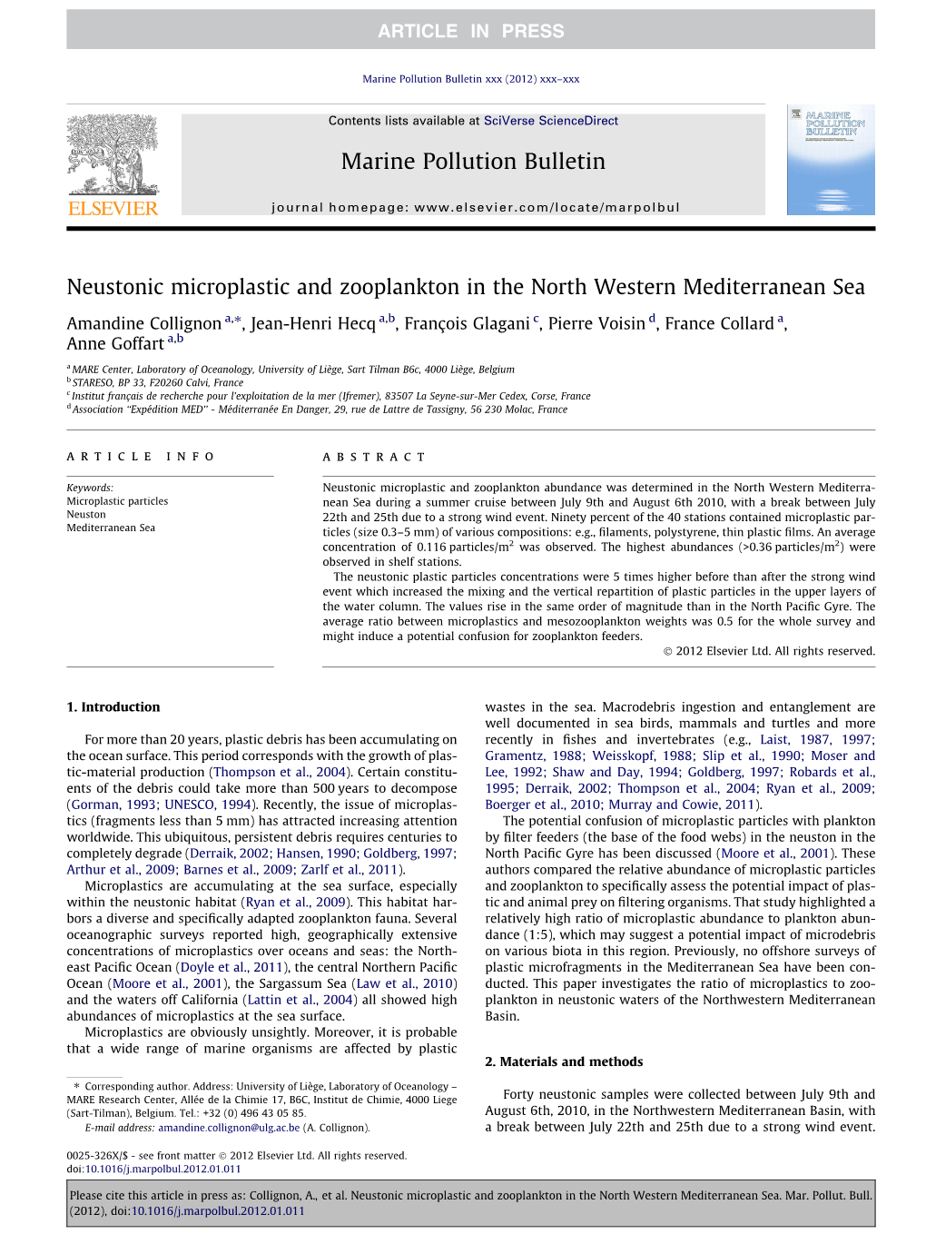 Neustonic Microplastic and Zooplankton in the North Western Mediterranean Sea