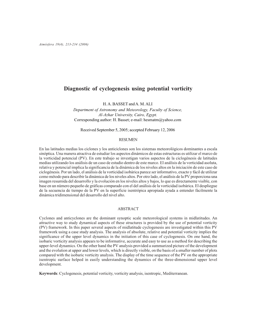 Diagnostic of Cyclogenesis Using Potential Vorticity