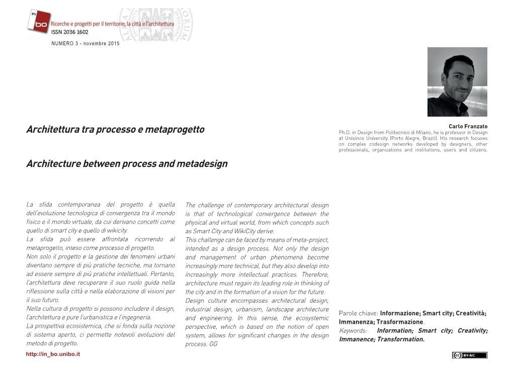 Architettura Tra Processo E Metaprogetto Architecture Between