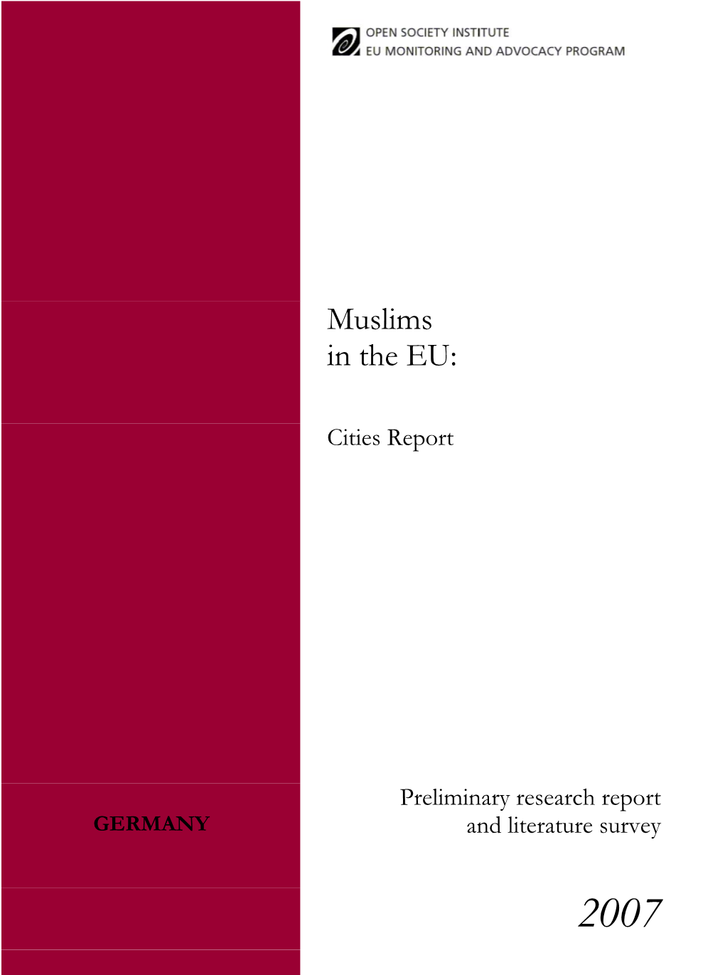 Germany | Muslims in the EU: Cities Report; Preliminary Research