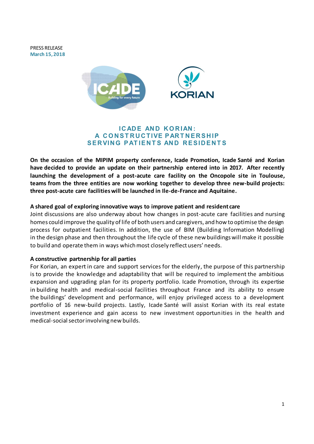 Icade and Korian: a Constructive Partnership