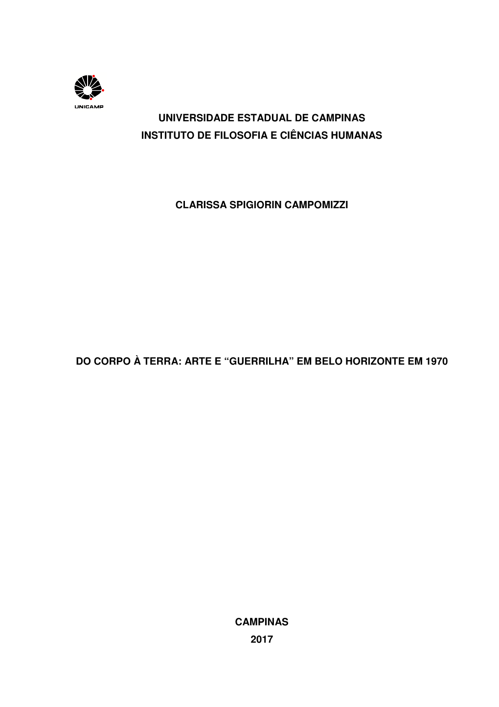 Universidade Estadual De Campinas Instituto De Filosofia E Ciências Humanas