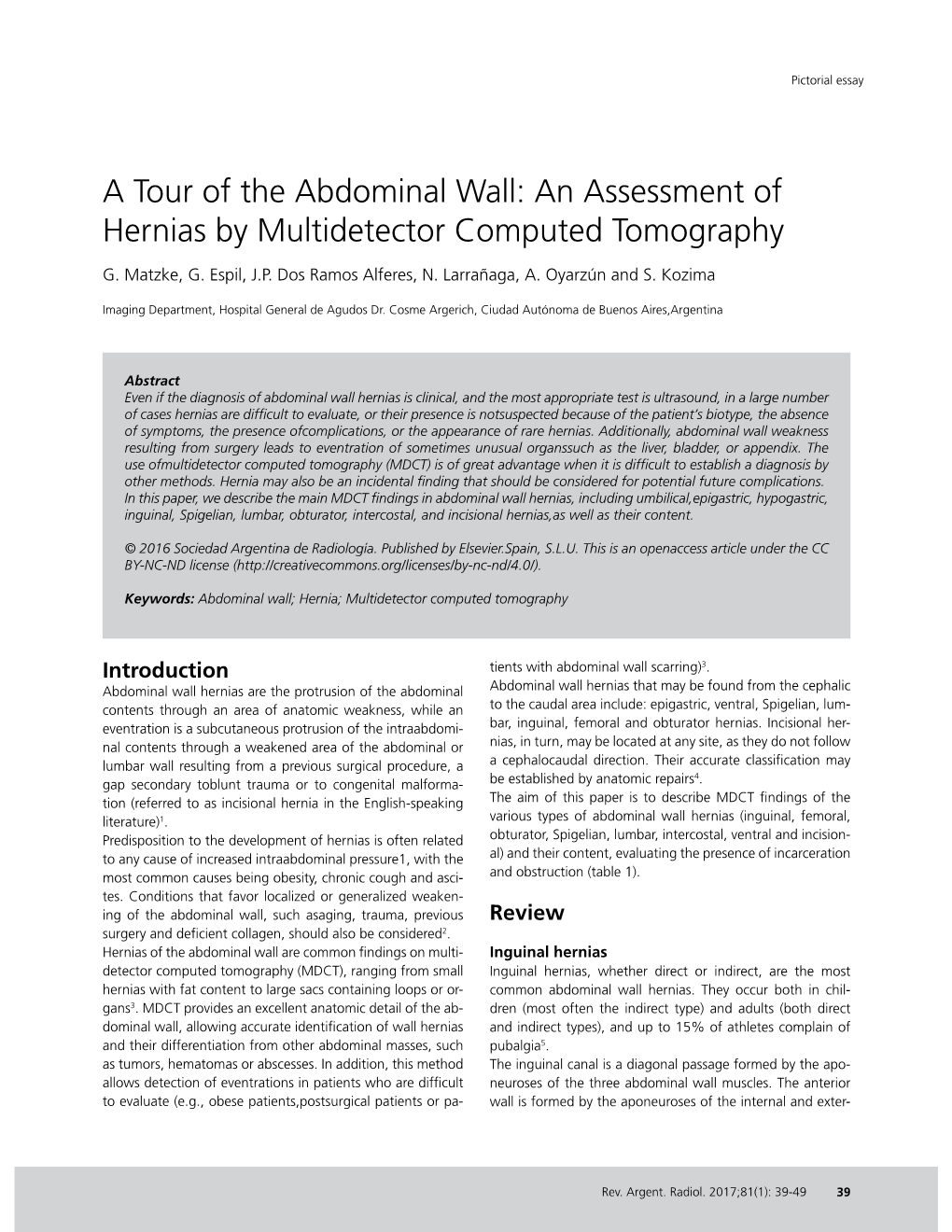 A Tour of the Abdominal Wall: an Assessment of Hernias by Multidetector Computed Tomography