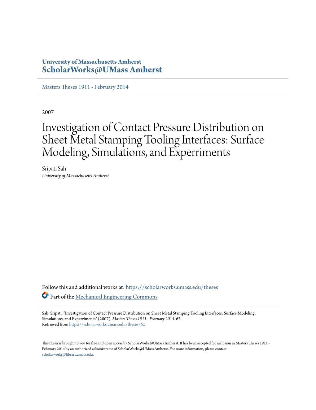 Investigation of Contact Pressure Distribution on Sheet Metal