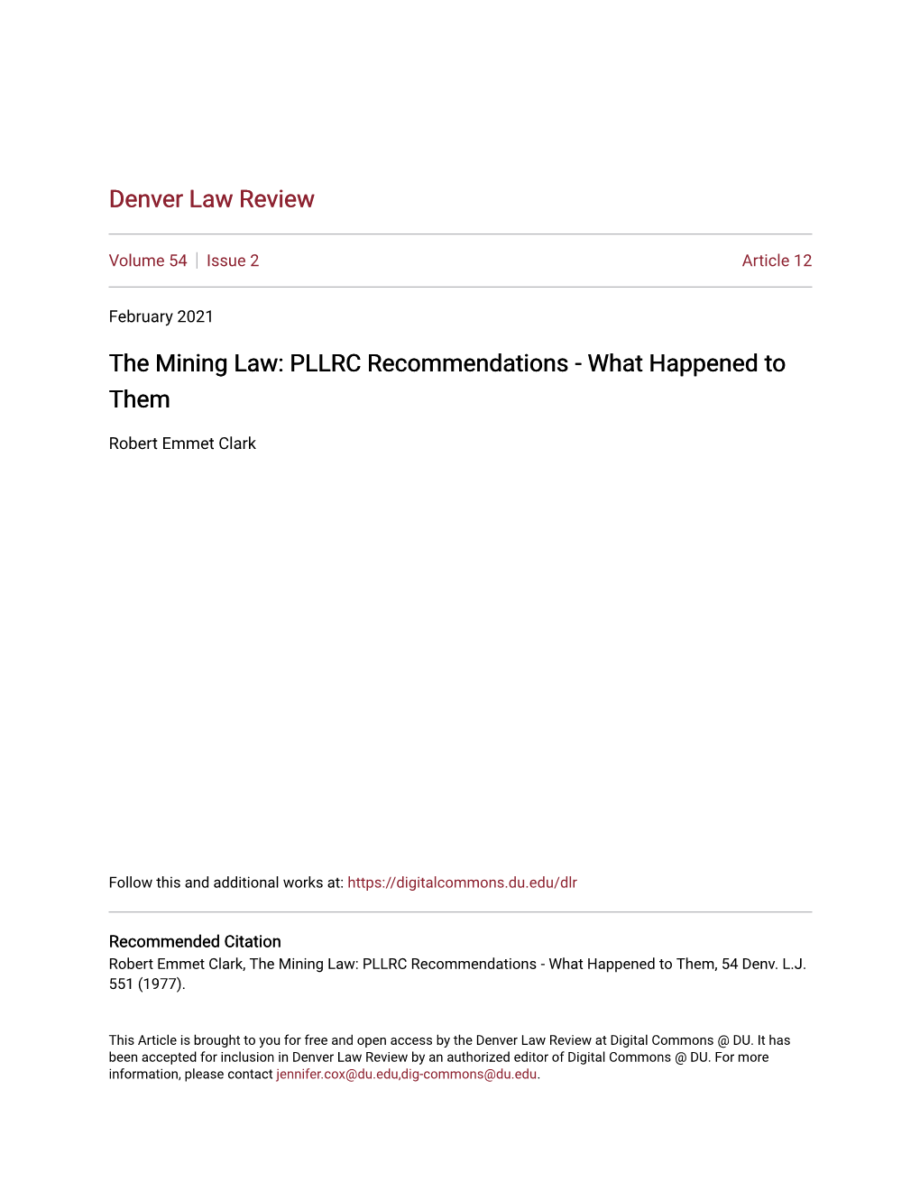 The Mining Law: PLLRC Recommendations - What Happened to Them