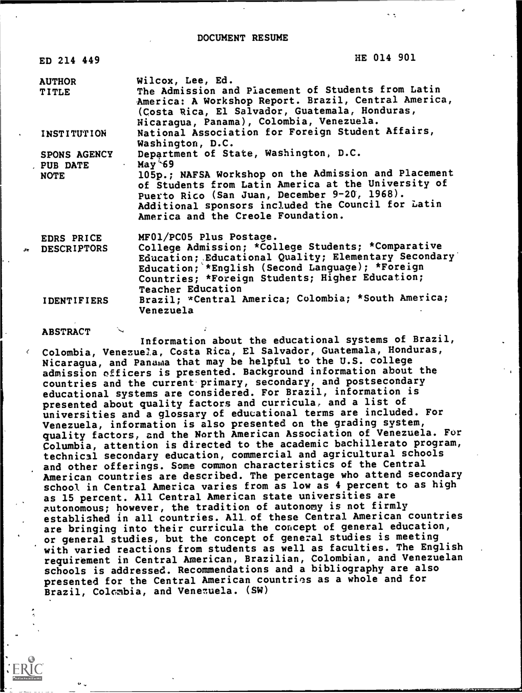 Document Resume Ed 214 449 He 014 901 Author Title