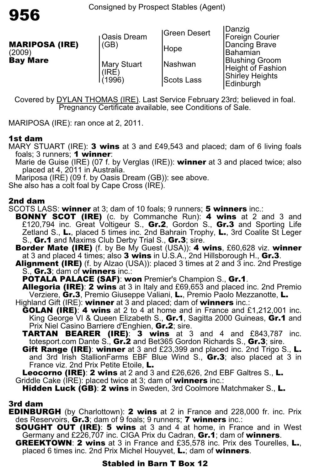 Consigned by Prospect Stables (Agent) Green Desert Danzig Foreign Courier Oasis Dream
