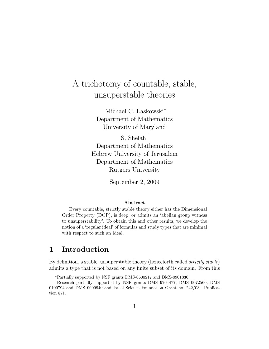 A Trichotomy of Countable, Stable, Unsuperstable Theories