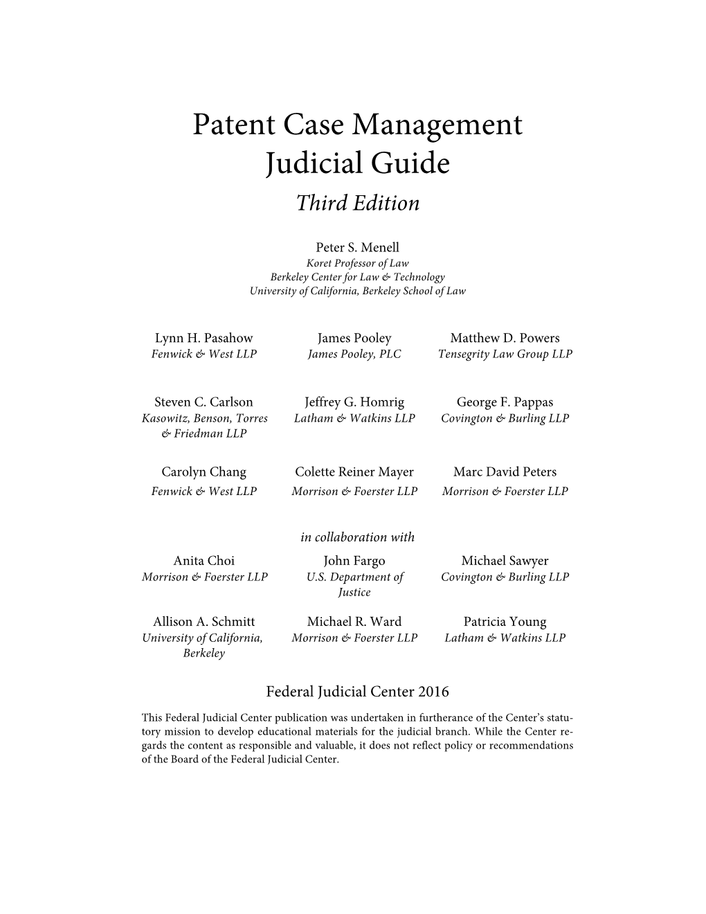 Patent Case Management Judicial Guide Third Edition