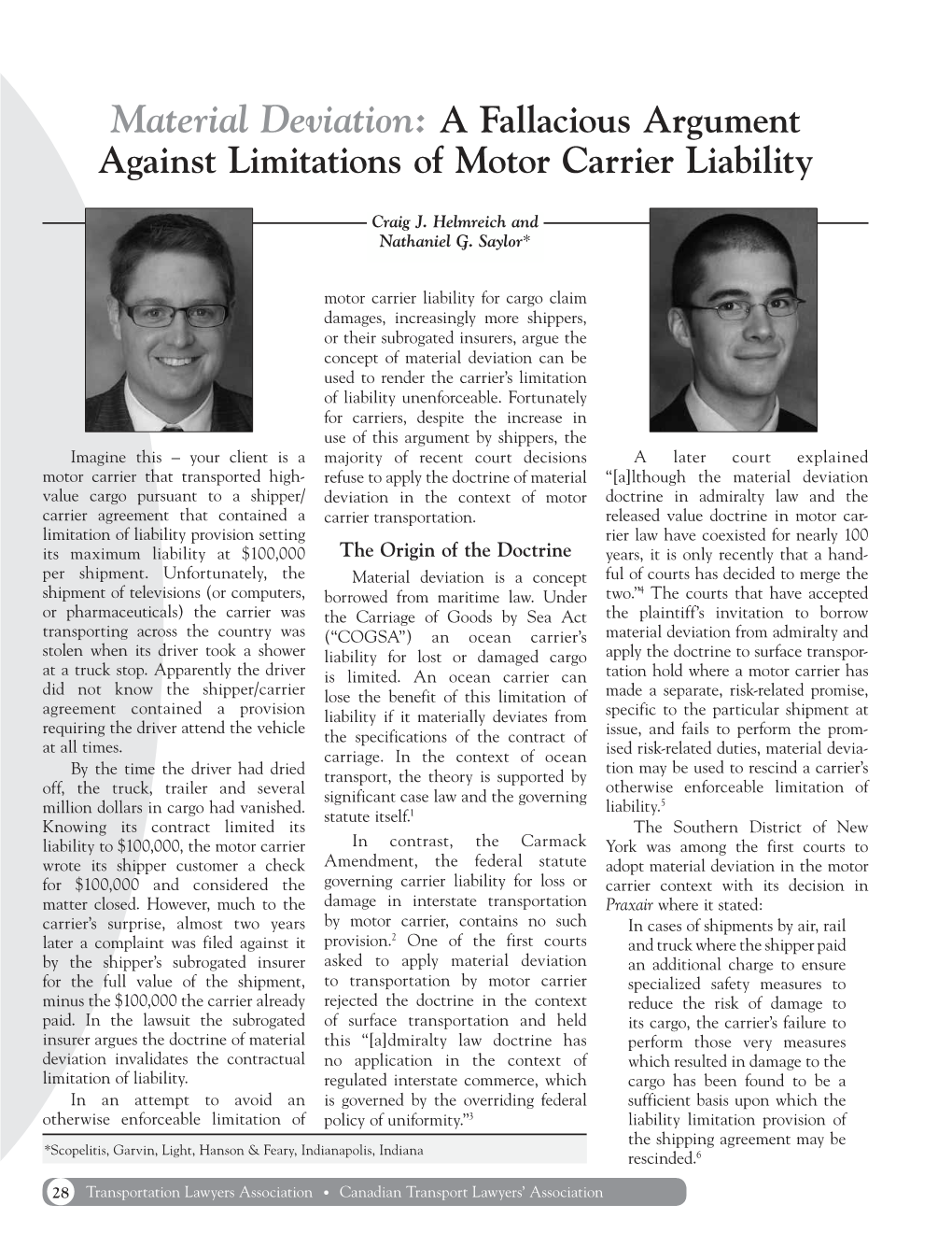 Material Deviation: a Fallacious Argument Against Limitations of Motor Carrier Liability