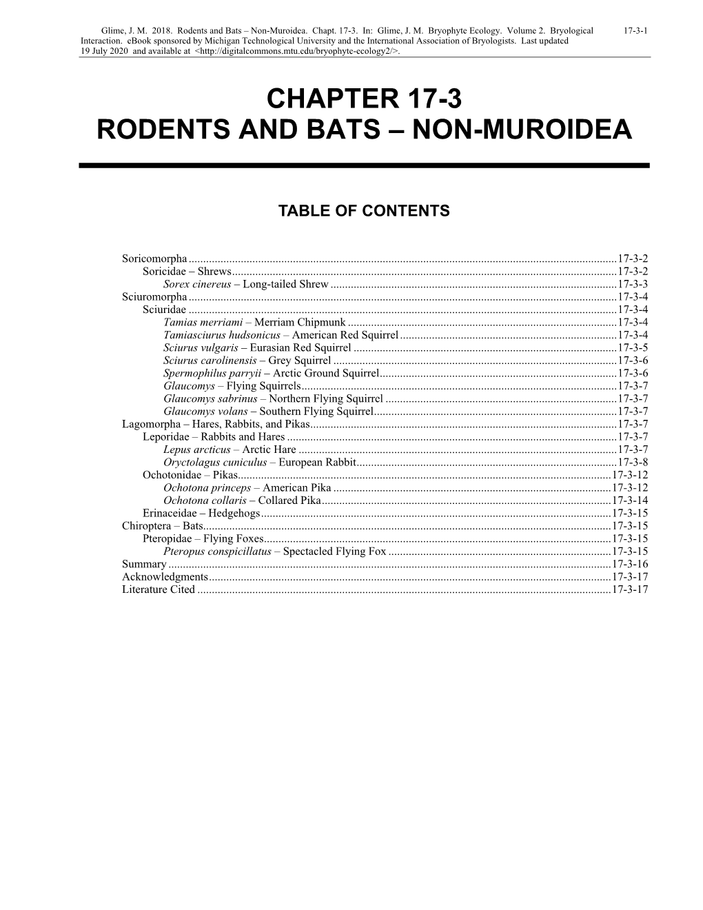 Volume 2, Chapter 17-3: Rodents and Bats-Non-Muroidea